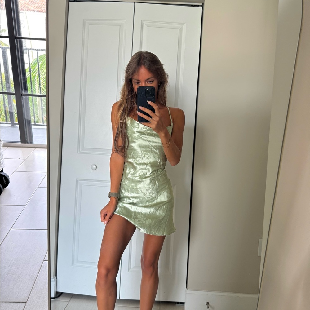 Sleek Light Green Satin Dress